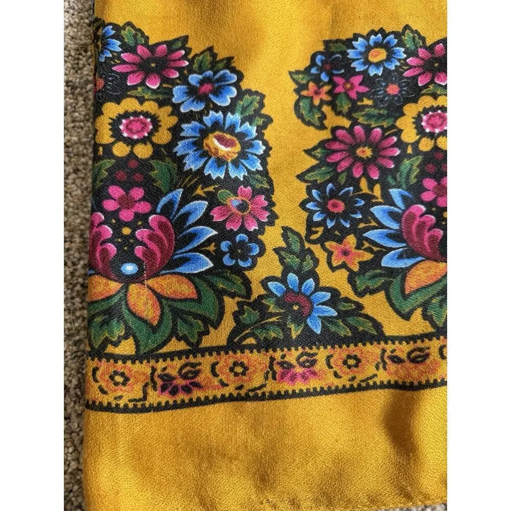Vintage Colorful Floral Yellow 70s Gold Scarf 70in X 28in Boho